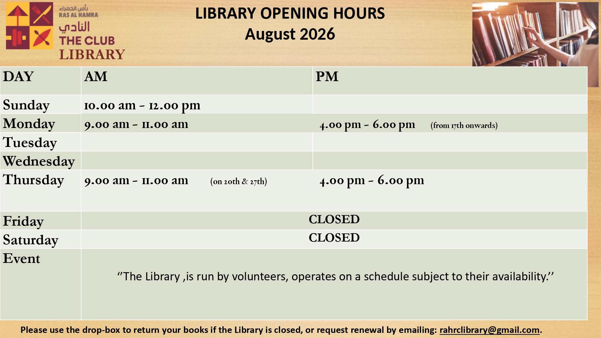 Library Timings August 2026